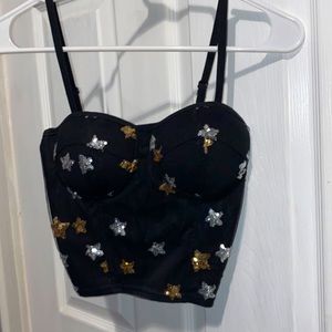 Black Crop Top with Silver & Gold Stars